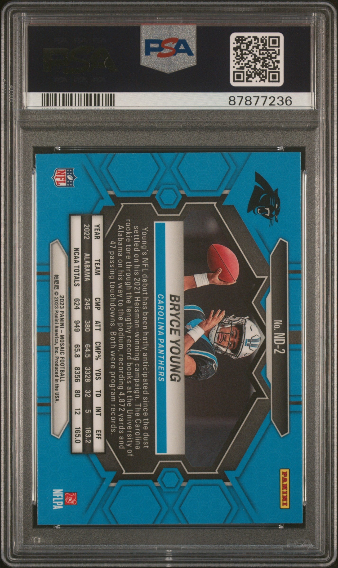 Graded 2023 Panini Mosaic Bryce Young #ND2 NFL Debut Rookie RC Football Card PSA 10 Gem Mint