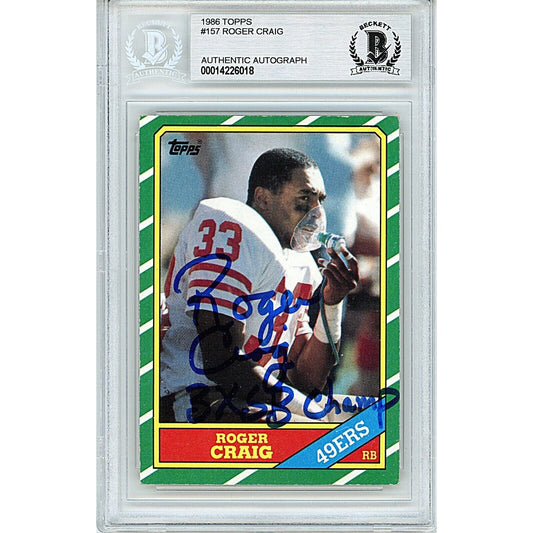 Roger Craig San Francisco 49ers Signed 1986 Topps Football Card Beckett Auth Auto Slab