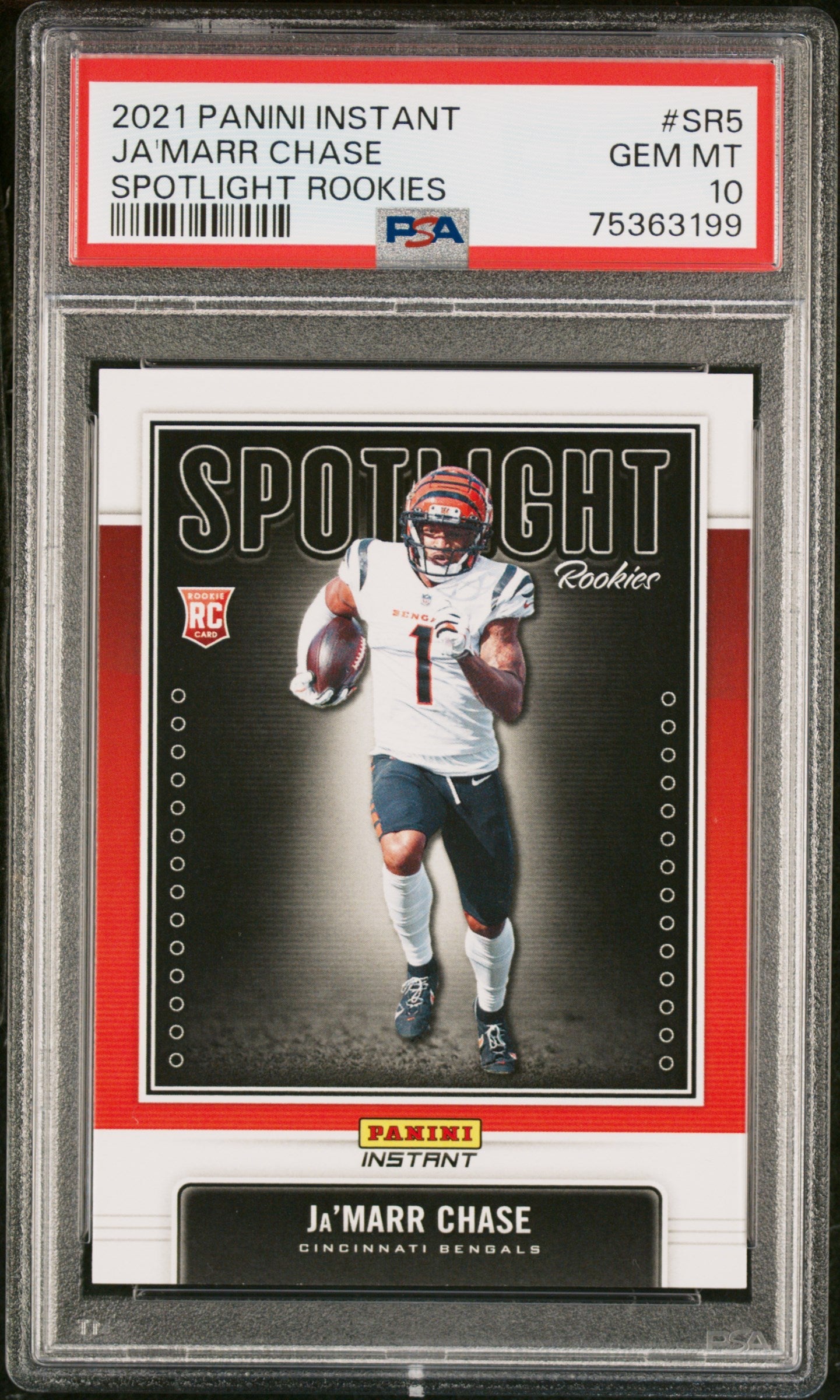 Graded 2021 Panini Instant Ja'Marr Chase #SR5 Spotlight Rookies RC Football Card PSA 10 Gem Mint