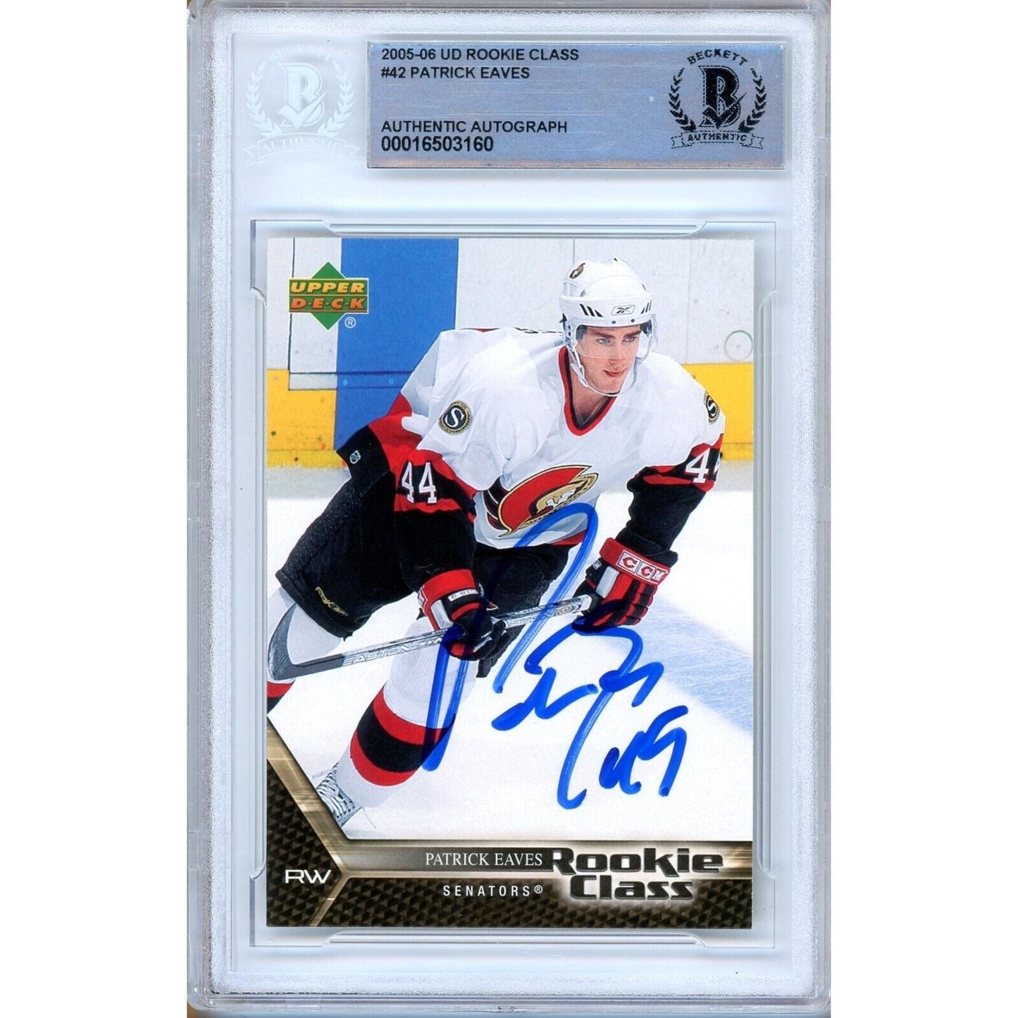 Patrick Eaves Senators Signed 2006-07 Upper Deck Rookie Class Card BAS Auth Auto Slab