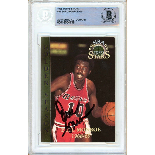 1996 Topps Stars #81 — Earl Monroe Washington Bullets Autographed Trading Card — Beckett Authentication