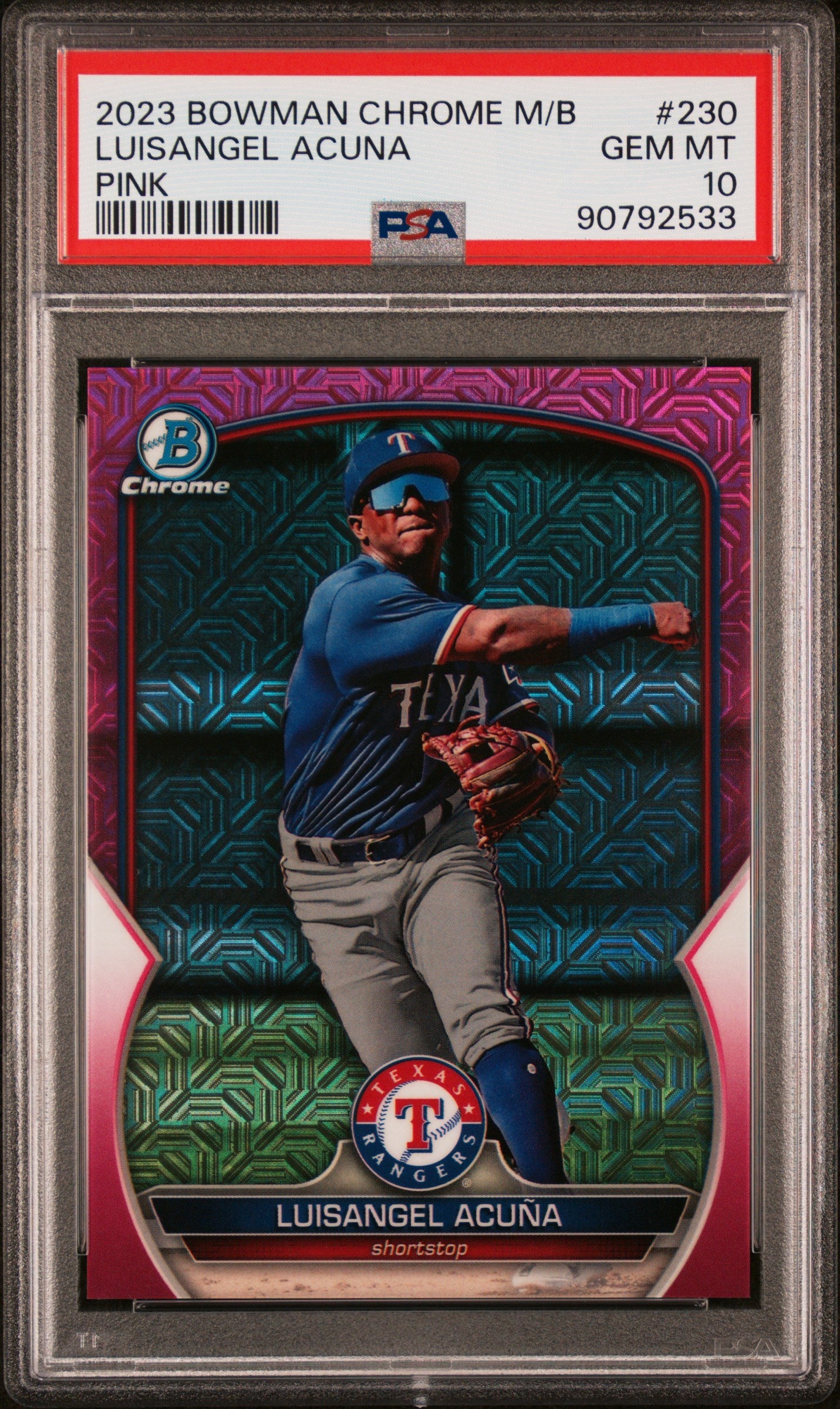 Graded 2023 Topps Bowman Chrome Mega Box Luisangel Acuna #230 Pink #/199 Rookie RC Baseball Card PSA 10 Gem Mint