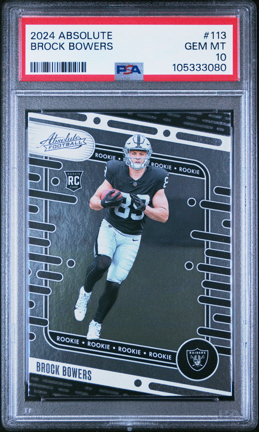Graded 2024 Panini Absolute Brock Bowers #113 Rookie RC Football Card PSA 10 Gem Mint - Sport Cards