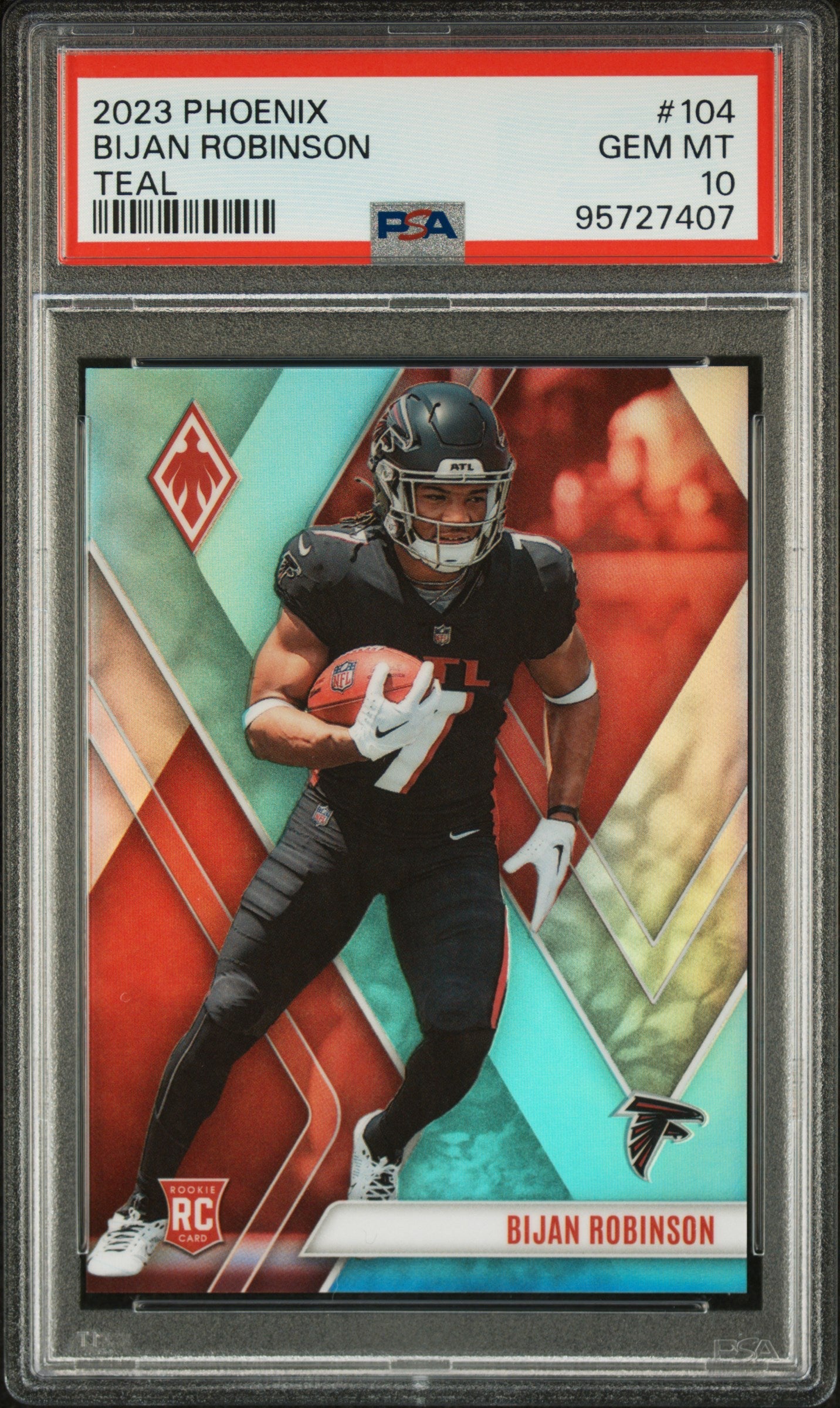 Graded 2023 Panini Phoenix Bijan Robinson #104 Teal /150 Rookie RC Football Card PSA 10 Gem Mint