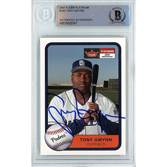 Tony Gwynn San Diego Padres Signed 2001 Fleer Baseball Card Beckett Authentic Auto Slab