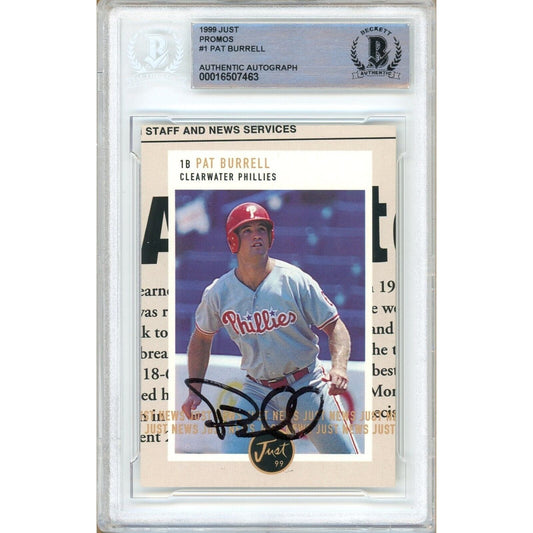 Pat Burrell Philadelphia Phillies Signed 1999 Just Promos Baseball Card BAS Auth Auto Slab