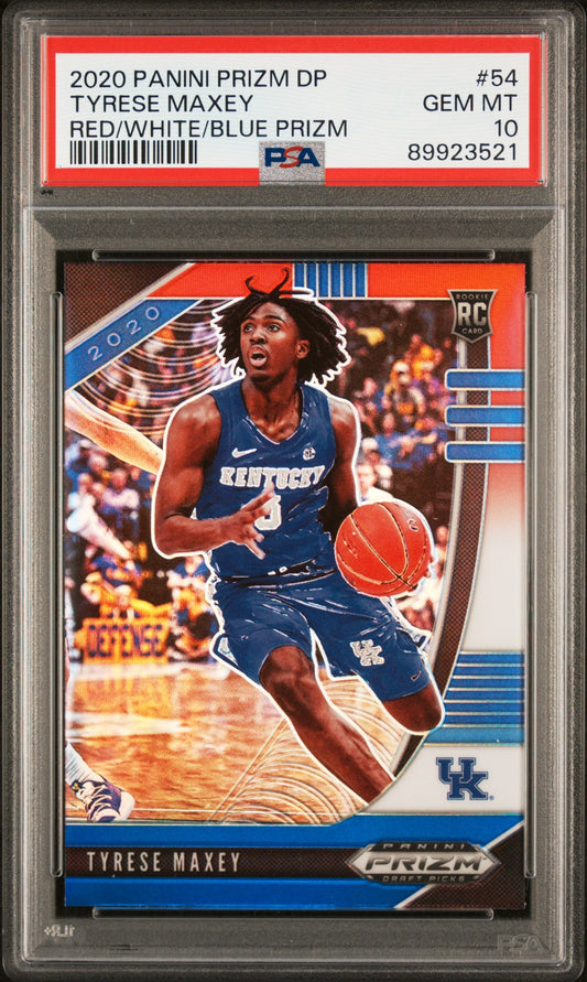 Graded 2020 Panini Prizm DP Tyrese Maxey #54 RWB Prizm Rookie RC Basketball Card PSA 10 Gem Mint