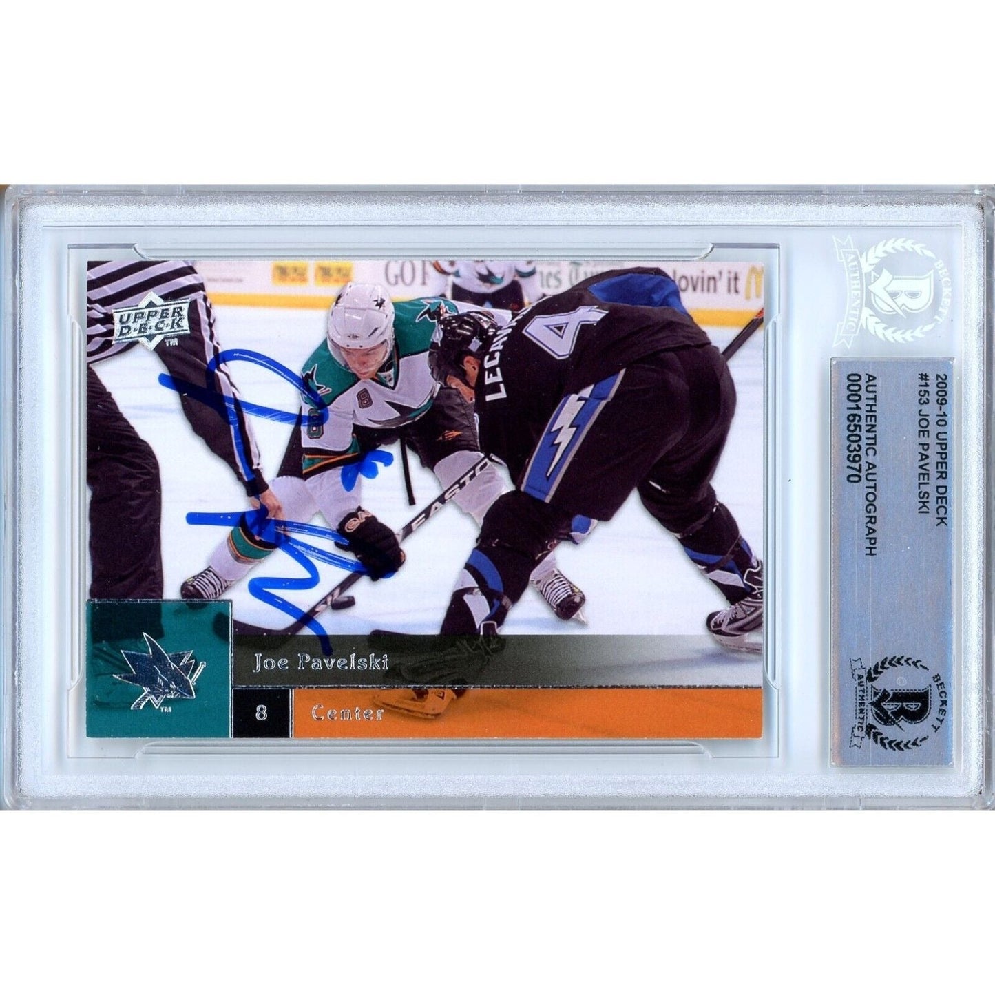 2009–10 Upper Deck #153 — Joe Pavelski San Jose Sharks Autographed Trading Card — Beckett Authentication