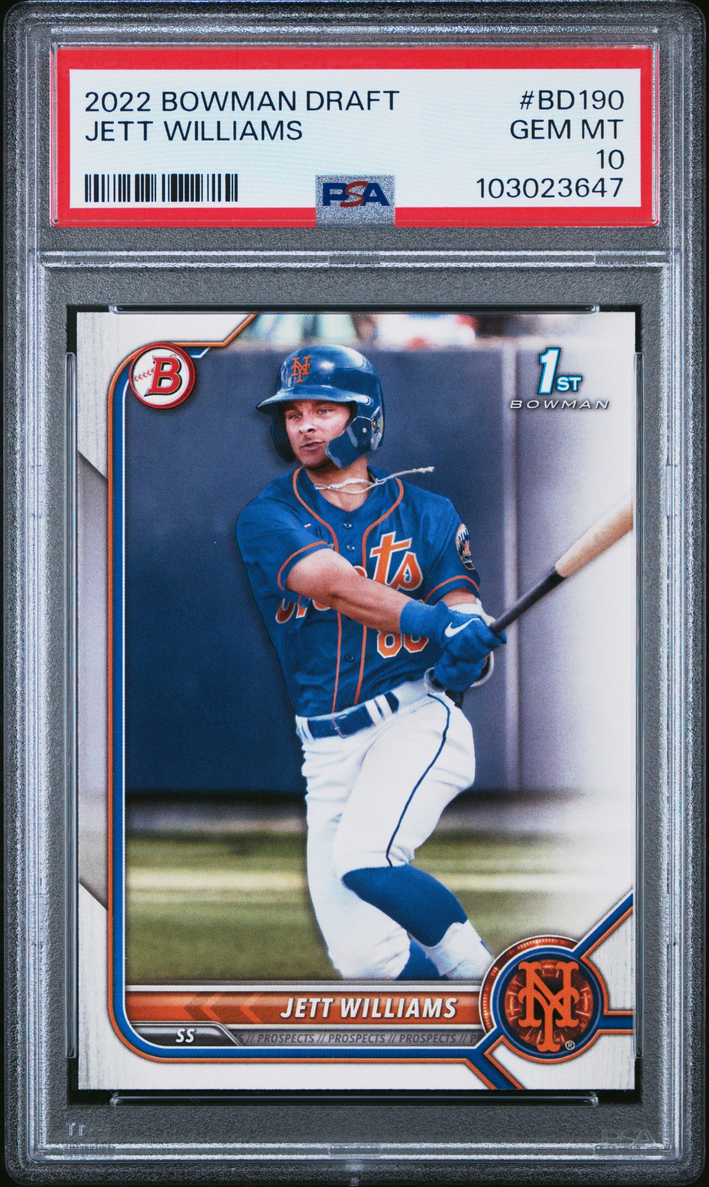 Graded 2022 Topps Bowman Draft Jett Williams #BD190 Rookie RC Baseball Card PSA 10 Gem Mint