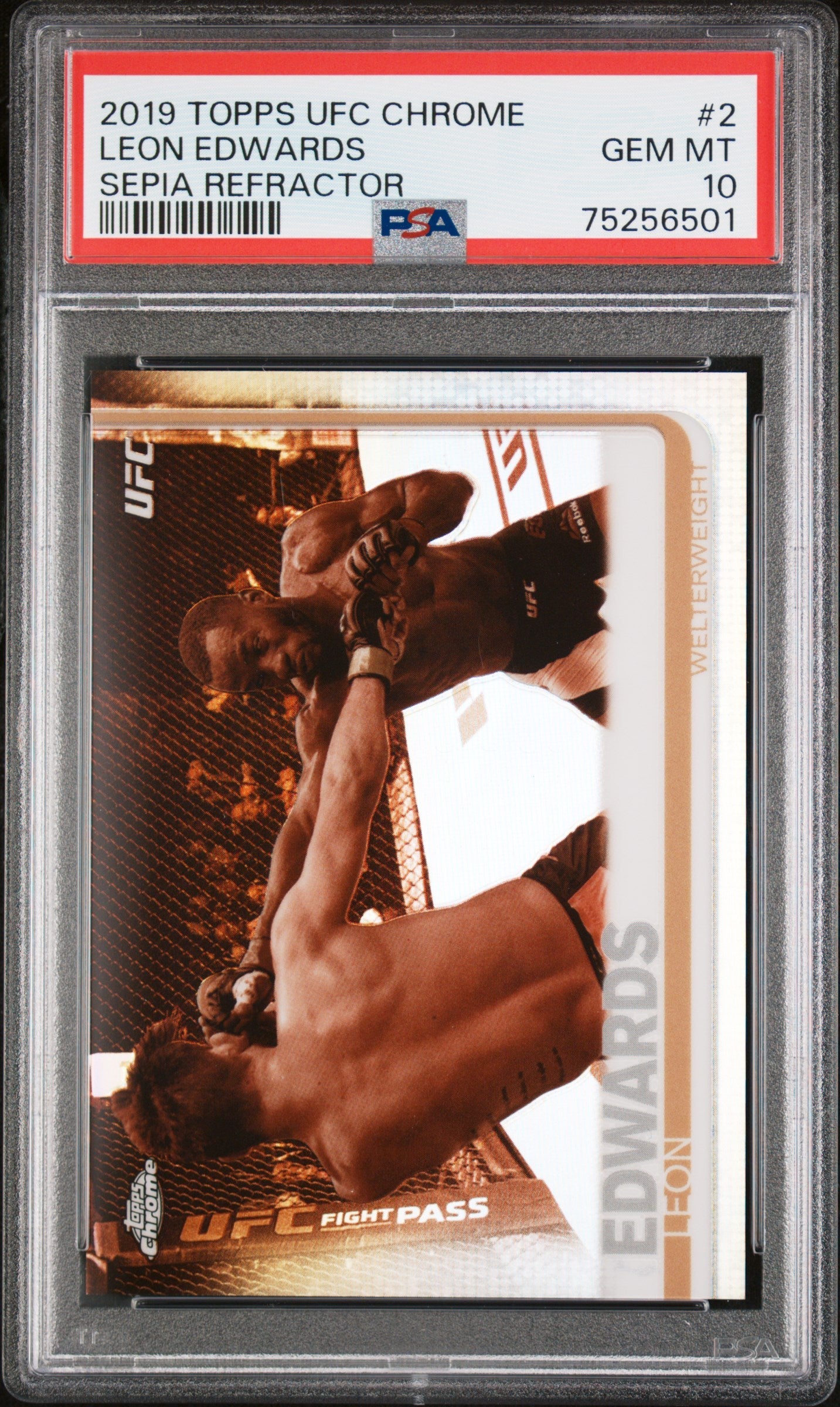 Graded 2019 Topps UFC Chrome Leon Edwards #2 Sepia Refractor Rookie RC UFC MMA Card PSA 10 Gem Mint
