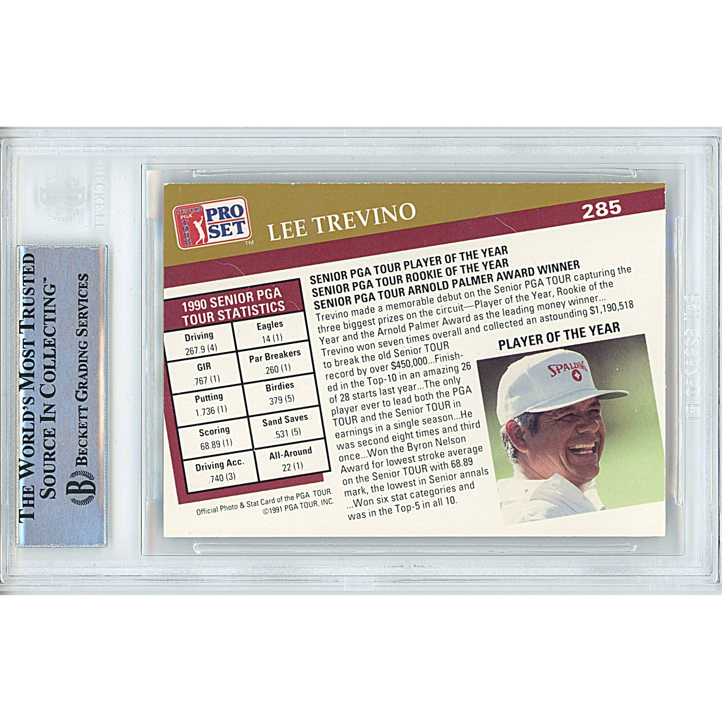 1991 PGA Tour Pro Set — Lee Trevino Autographed Slabbed Trading Card — Beckett Authentication