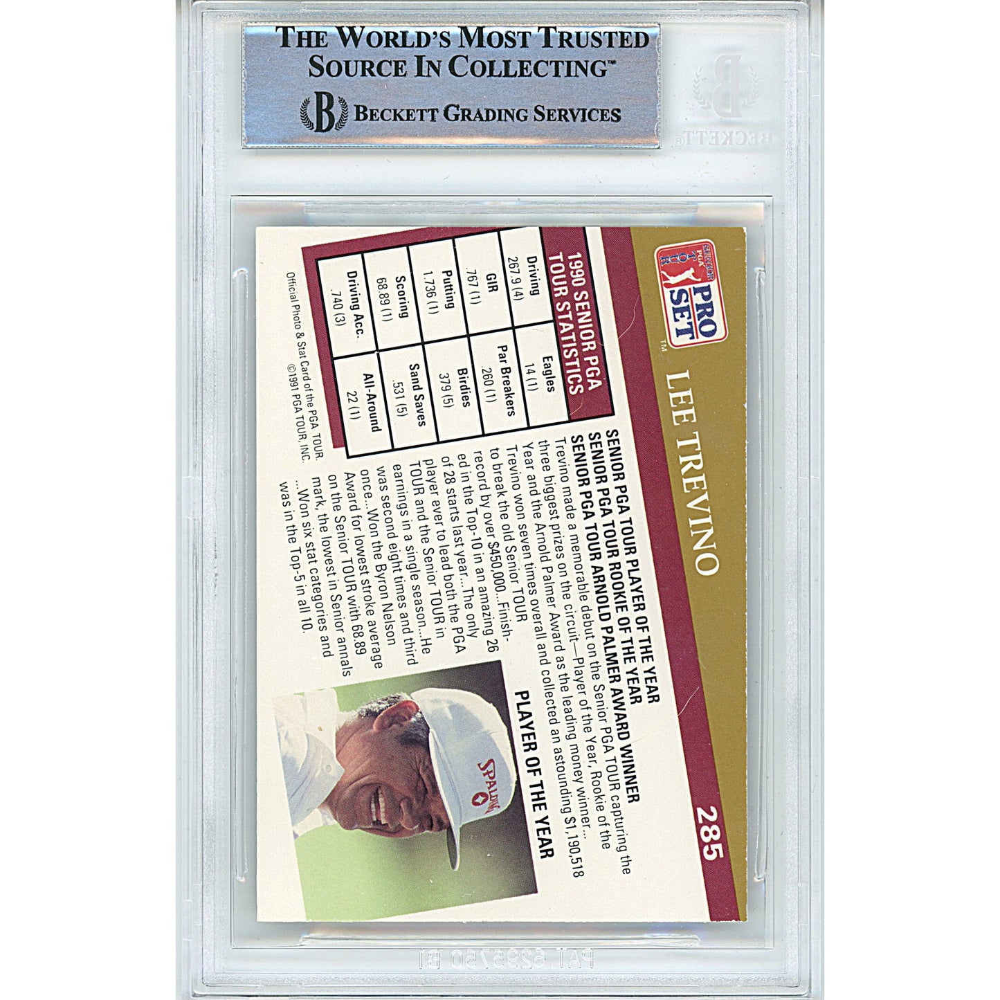 1991 PGA Tour Pro Set — Lee Trevino Autographed Slabbed Trading Card — Beckett Authentication