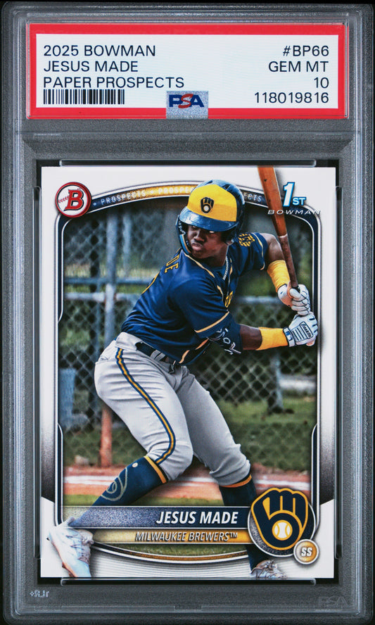 Graded 2025 Topps Bowman Jesus Made #BP66 Paper Prospects Rookie RC Baseball Card PSA 10 Gem Mint