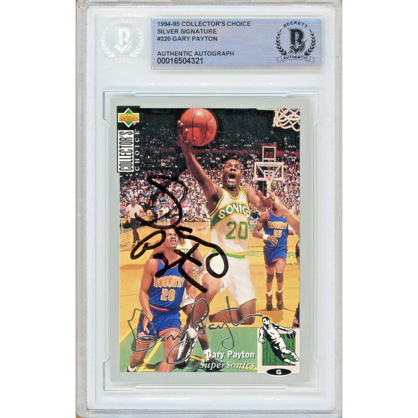 1994-95 UD Collectors Choice #220 — Gary Payton Seattle Supersonics Autographed Trading Card — Beckett Authentication
