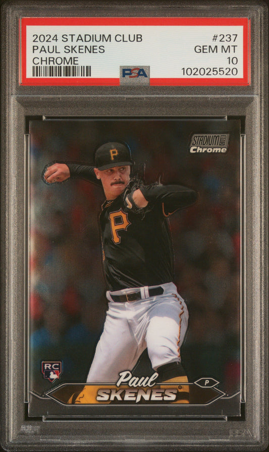 Graded 2024 Topps Stadium Club Paul Skenes #237 Chrome Rookie RC Baseball Card PSA 10 Gem Mint