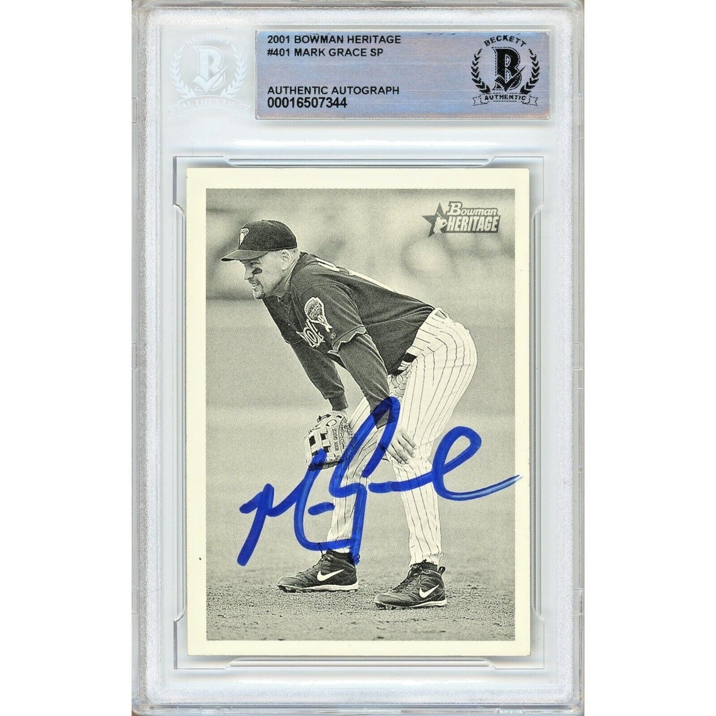 Mark Grace AZ Diamondbacks Signed 2001 Bowman Heritage Card Beckett Auth Auto Slab