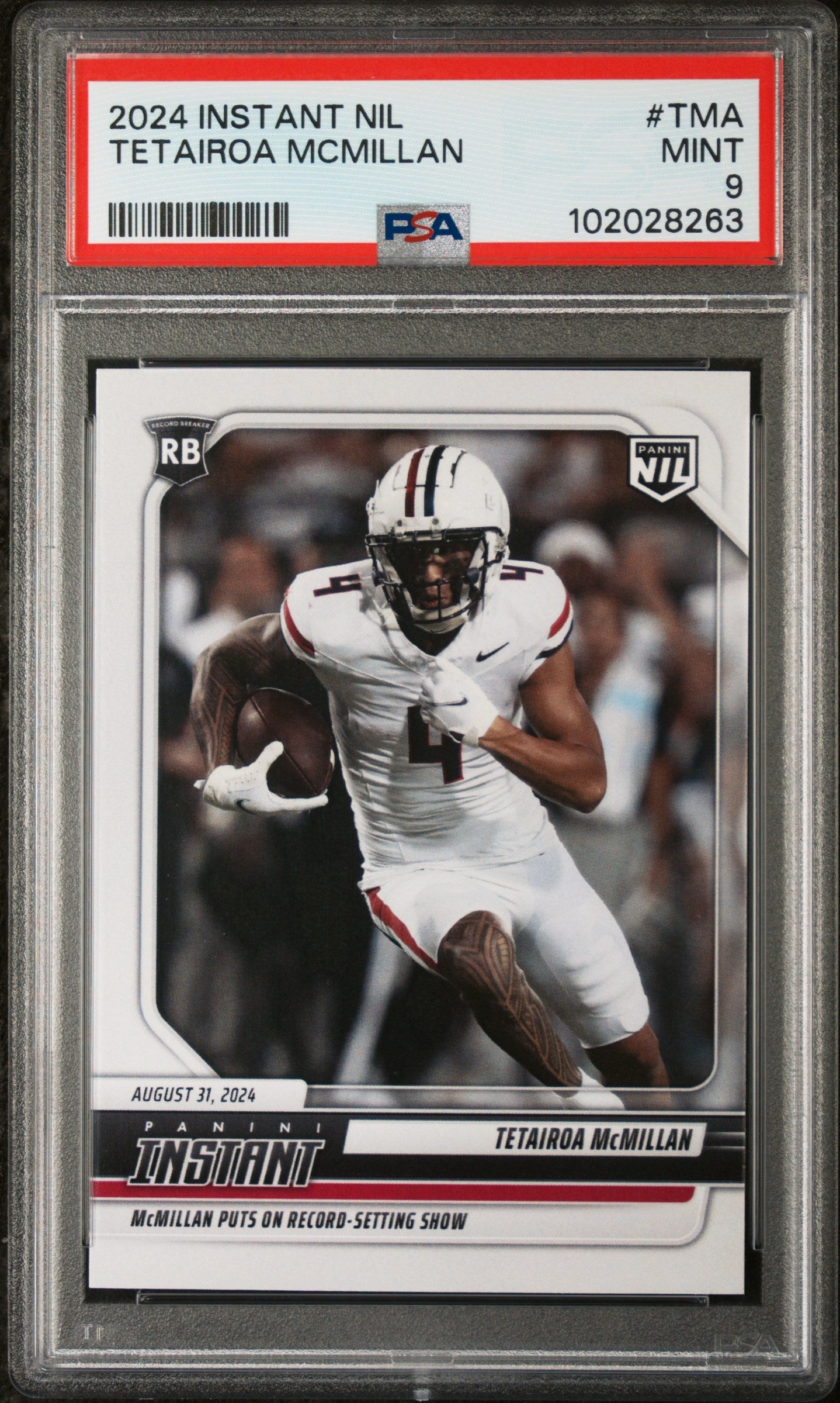 Graded 2024 Panini Instant NIL Tetairoa McMillan #TMA Rookie RC Football Card PSA 9 Mint