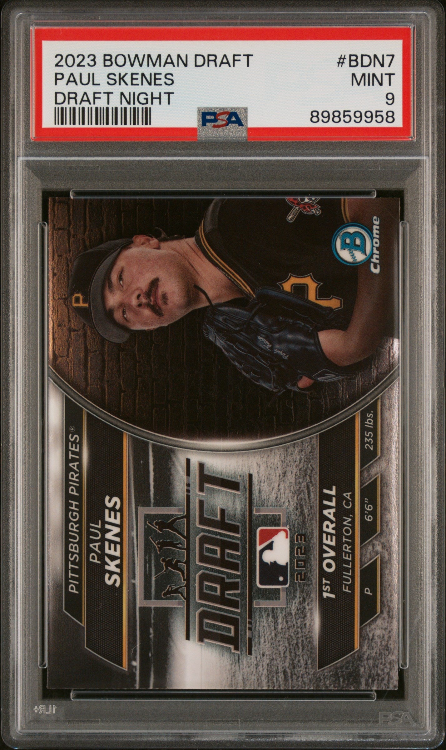 Graded 2023 Topps Bowman Draft Paul Skenes #BDN7 Draft Night Rookie RC Baseball Card PSA 9 Mint