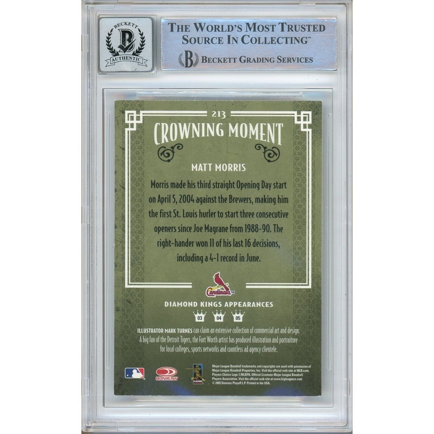 Matt Morris St Louis Cardinals Signed 2005 Diamond Kings Card BGS Auto 10 Graded Slab