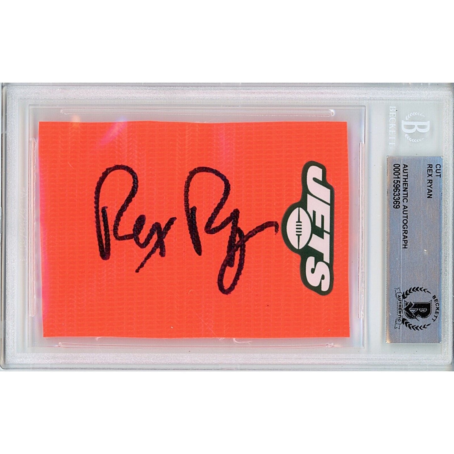 Rex Ryan New York Jets Signed Football Pylon Signature Cut Beckett Authentic Auto Slab