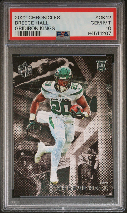 Graded 2022 Panini Chronicles Breece Hall #GK12 Gridiron Kings Rookie RC Football Card PSA 10 Gem Mint