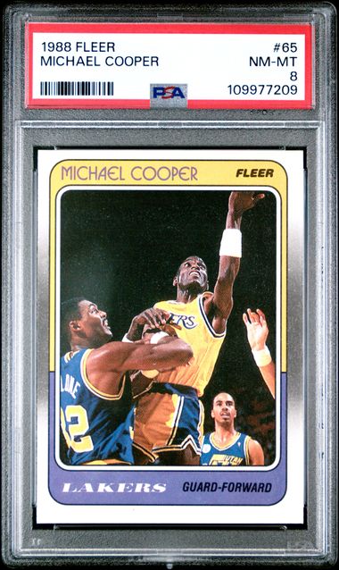 Graded 1988 Fleer Michael Cooper #65 Basketball Card PSA 8 NM-MT - Sport Cards
