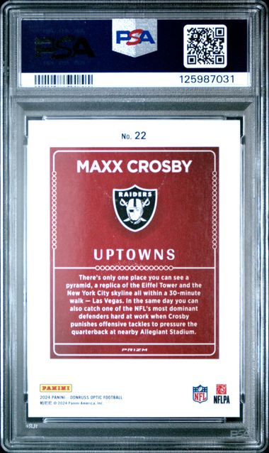Graded 2024 Panini Donruss Optic Maxx Crosby #22 Uptowns Football Card PSA 10 Gem Mint