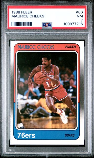 Graded 1988 Fleer Maurice Cheeks #86 Basketball Card PSA 7 Near Mint - Sport Cards