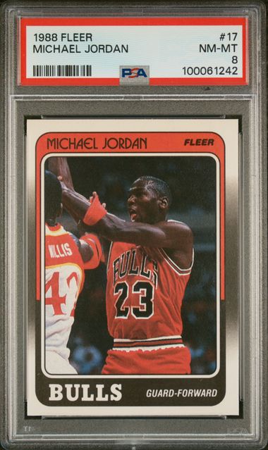 Graded 1988 Fleer Michael Jordan #17 Basketball Card PSA 8 NM-MT