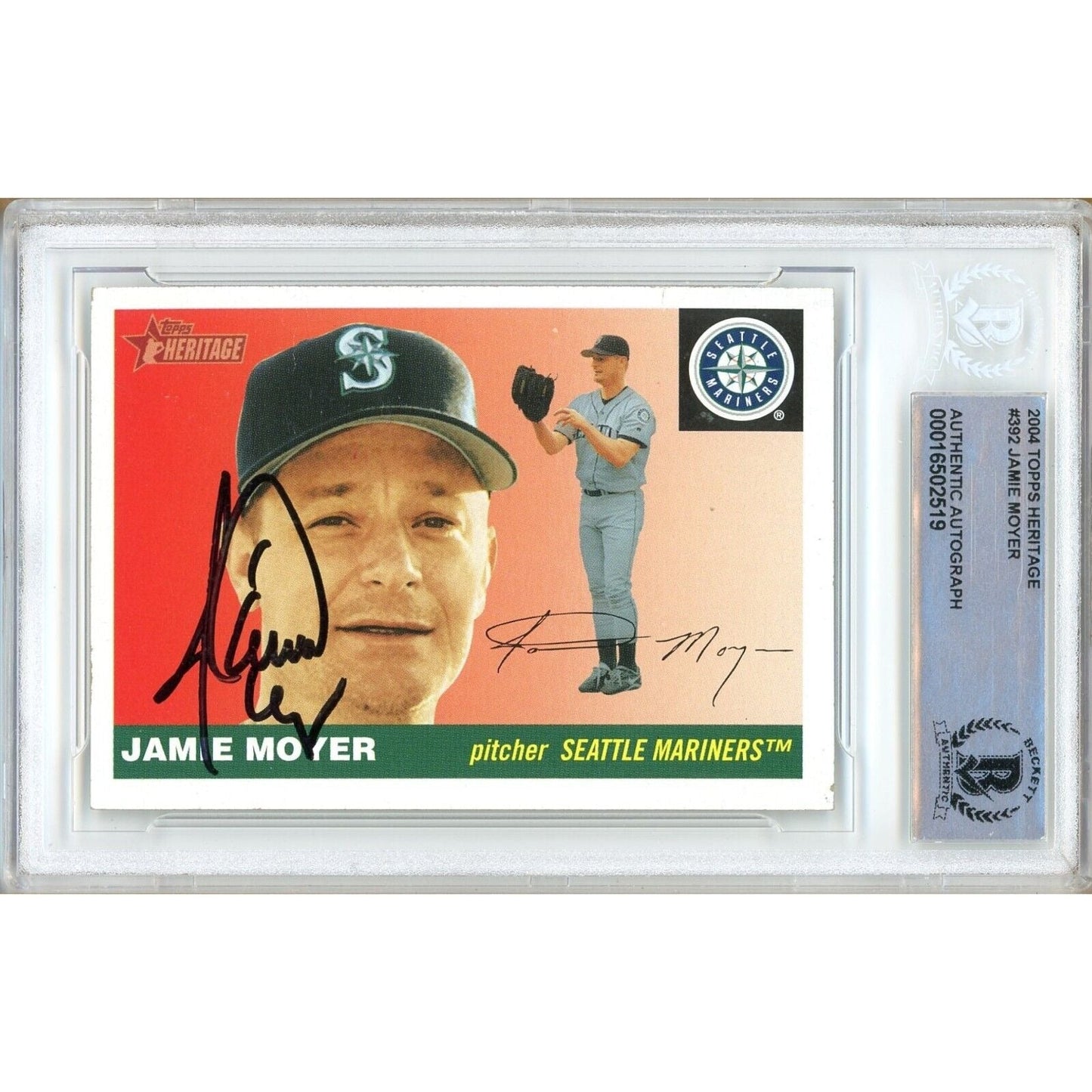 2004 Topps Heritage #392 — Jamie Moyer Seattle Mariners Autographed Trading Card — Beckett Authentication