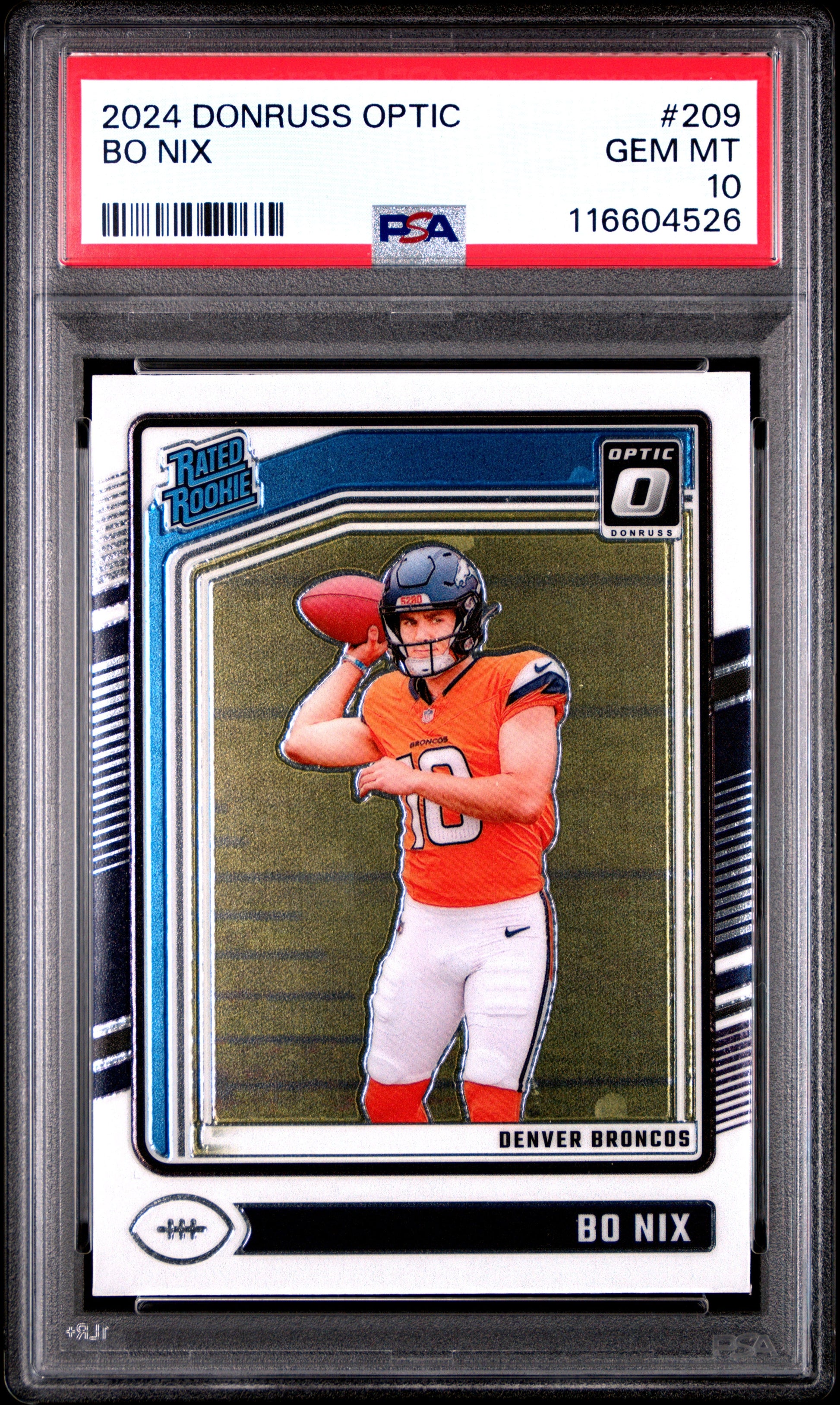 Graded 2024 Panini Donruss Optic Bo Nix #209 Rookie RC Football Card PSA 10 Gem Mint - Sport Cards