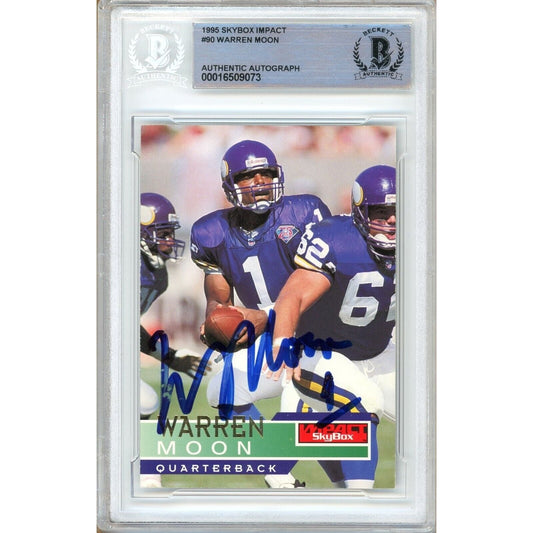 Warren Moon Minnesota Vikings Signed 1995 Skybox Impact Card Beckett Auth Auto Slab