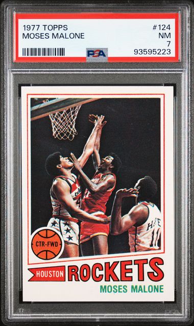 Graded 1977 Topps Moses Malone #124444 Basketball Card PSA 7 Near Mint - Sport Cards