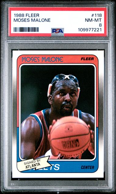 Graded 1988 Fleer Moses Malone #118 Basketball Card PSA 8 NM-MT - Sport Cards