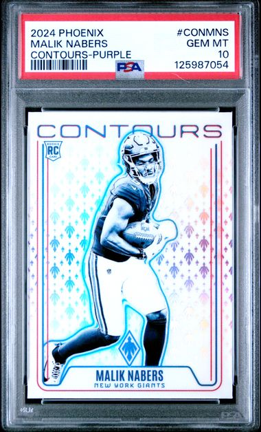 Graded 2024 Panini Phoenix Malik Nabers #CONMNS Contours Purple Rookie RC Football Card PSA 10 Gem Mint