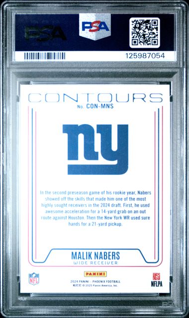 Graded 2024 Panini Phoenix Malik Nabers #CONMNS Contours Purple Rookie RC Football Card PSA 10 Gem Mint