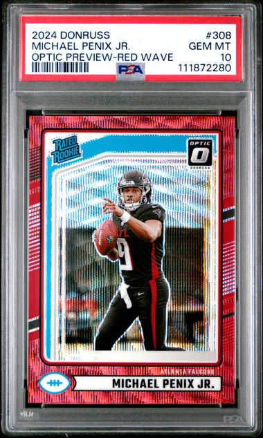 Graded 2024 Panini Donruss Michael Penix Jr #308 Optic Preview Red Wave Rookie RC Football Card PSA 10 Gem Mint