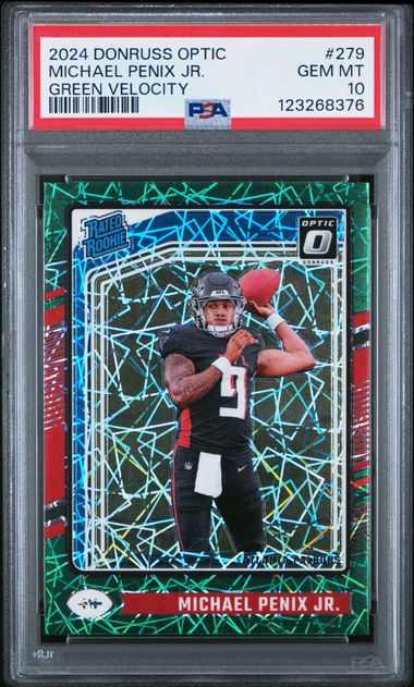Graded 2024 Panini Donruss Optic Michael Penix Jr #279 Green Velocity Rookie RC Football Card PSA 10 Gem Mint