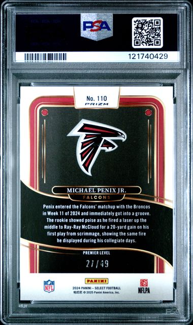 Graded 2024 Panini Select Michael Penix Jr #110 /49 Red Disco Rookie RC Football Card PSA 10 Gem Mint