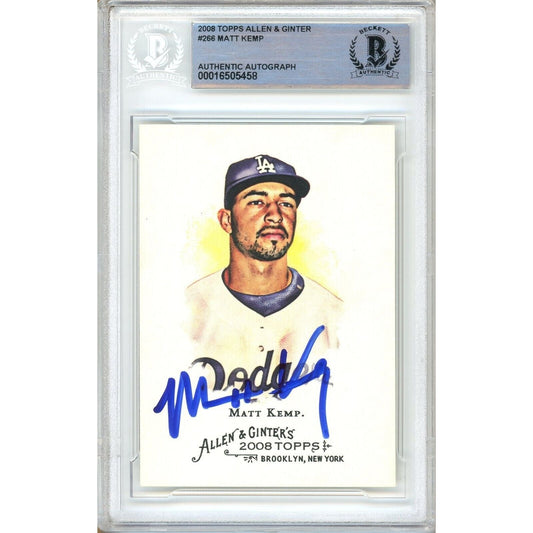 Matt Kemp LA Dodgers Signed 2008 Topps Allen and Ginter Card Beckett Auth Auto Slab