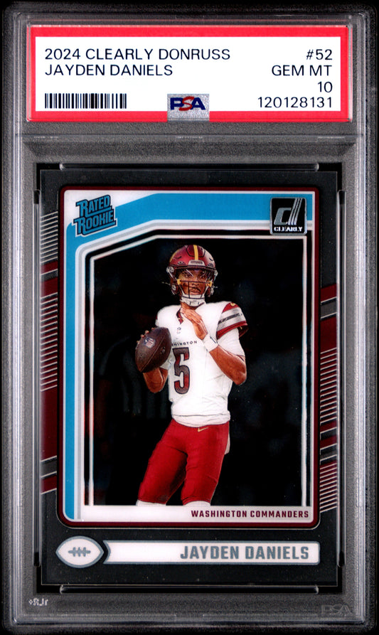 Graded 2024 Panini Clearly Donruss Jayden Daniels #52 Rookie RC Football Card PSA 10 Gem Mint