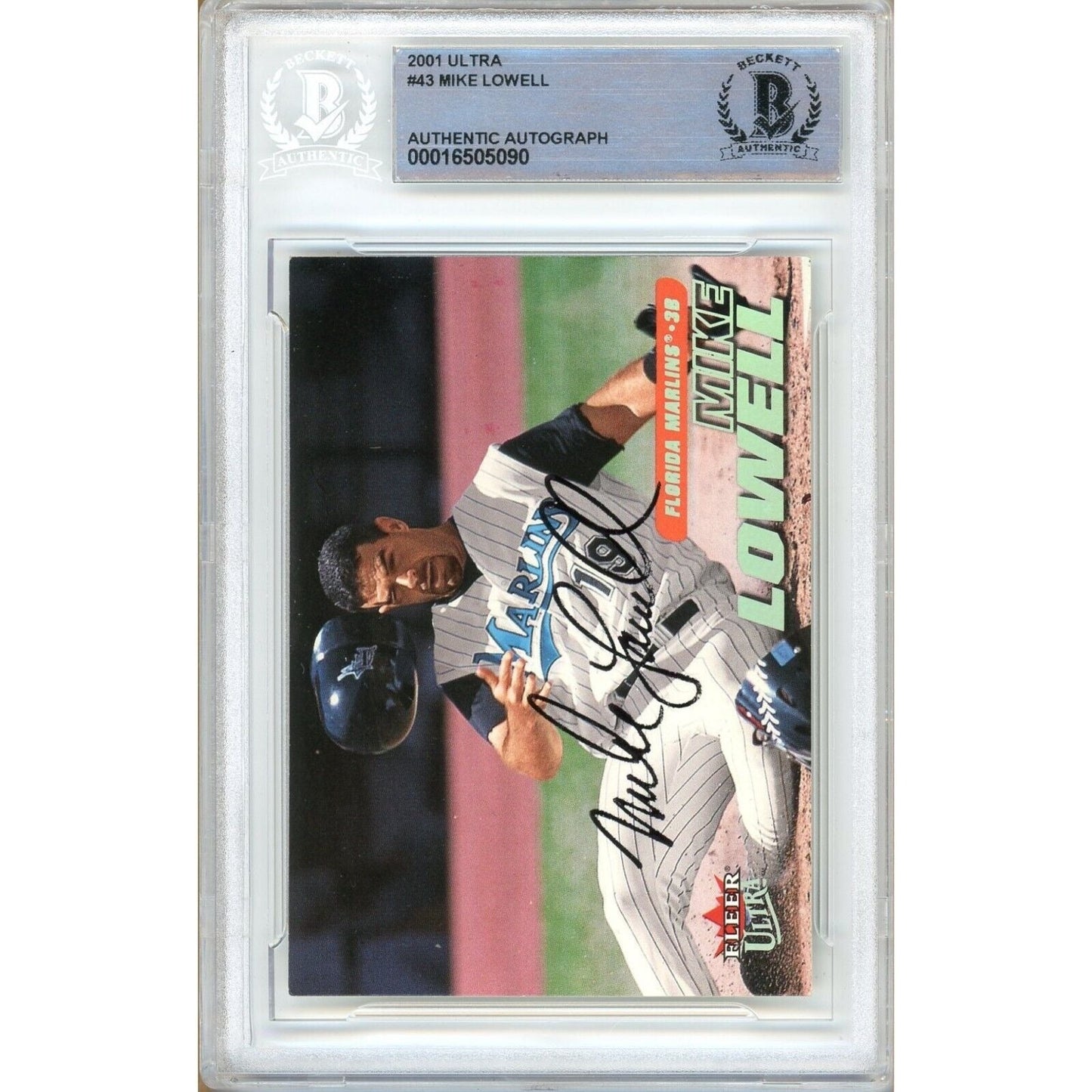 Mike Lowell Miami Marlins Signed 2001 Fleer Ultra Baseball Card Beckett Auth Auto Slab