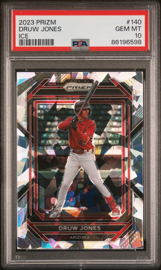 Graded 2023 Panini Prizm Druw Jones #140 Ice Rookie RC Baseball Card PSA 10 Gem Mint