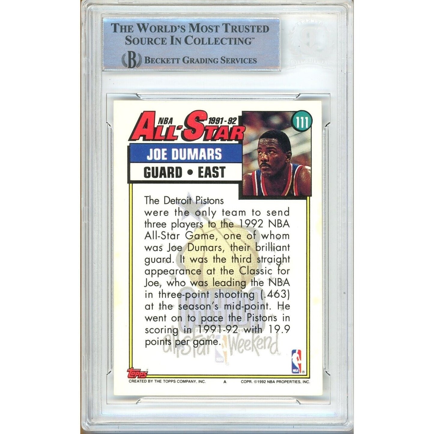1991–92 Topps #111 — Joe Dumars Detroit Pistons Autographed Trading Card — Beckett Authentication