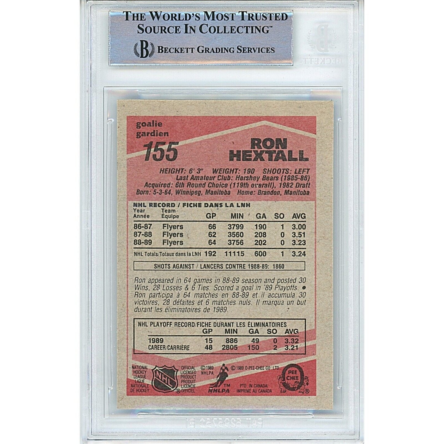 Ron Hextall Philadelphia Flyers Signed 1989-90 O-Pee-Chee Hockey Card Beckett Auth Auto