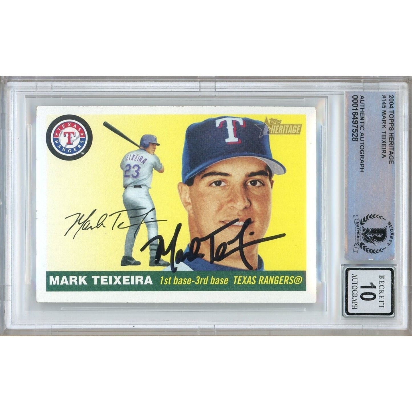 Mark Teixeira Texas Rangers Signed 2004 Topps Heritage Card BGS Auto 10 Graded Slab