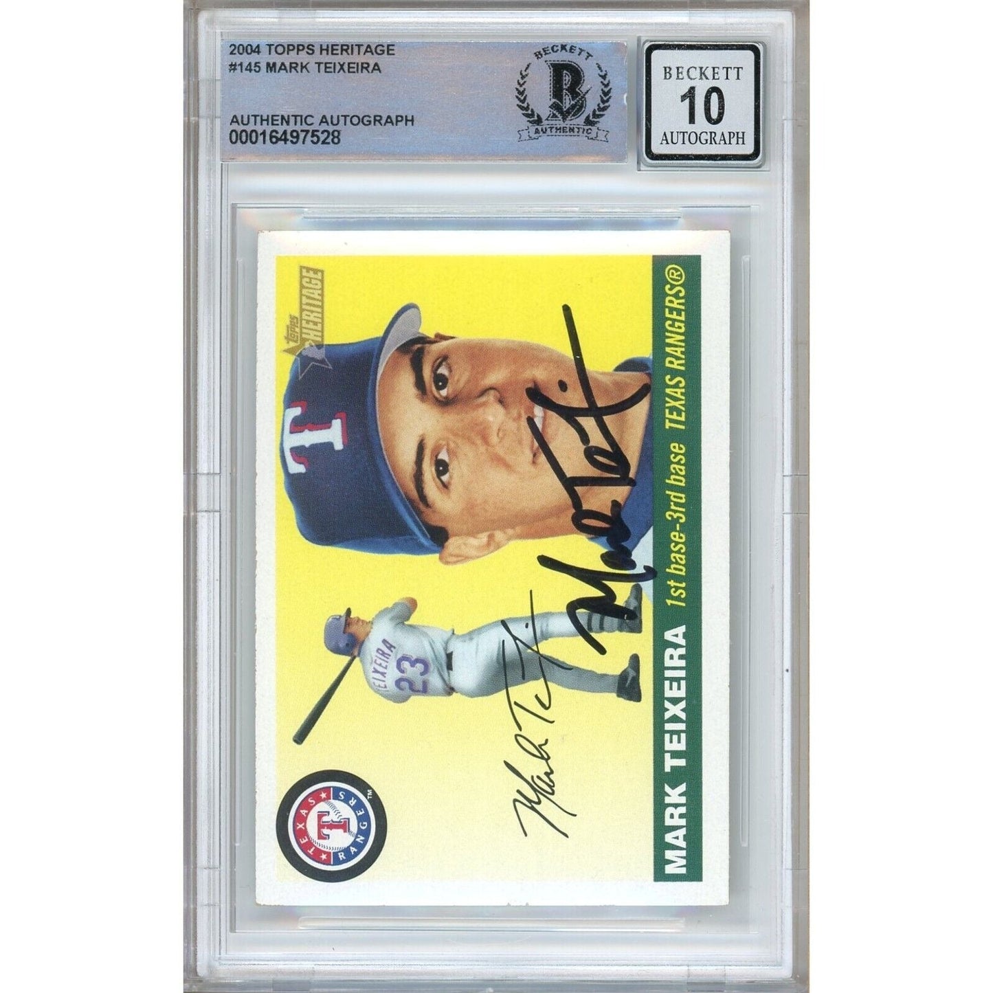 Mark Teixeira Texas Rangers Signed 2004 Topps Heritage Card BGS Auto 10 Graded Slab