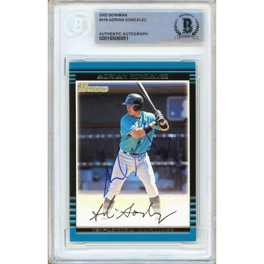 2002 Bowman #319 — Adrian Gonzalez Miami Marlins Autographed Trading Card — Beckett Authentication