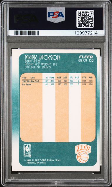 Graded 1988 Fleer Mark Jackson #82 Rookie RC Basketball Card PSA 7 Near Mint - Sport Cards