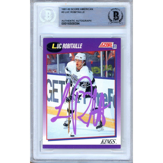 1991-92 Score American #3 — Luc Robitaille Los Angeles Kings Autographed Trading Card — Beckett Authentication